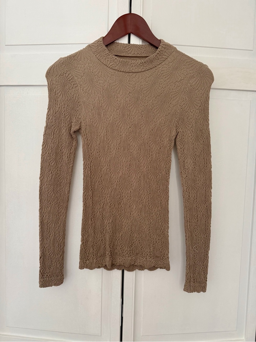 Aura Textured Long Sleeve Crew Neck Top - Taupe